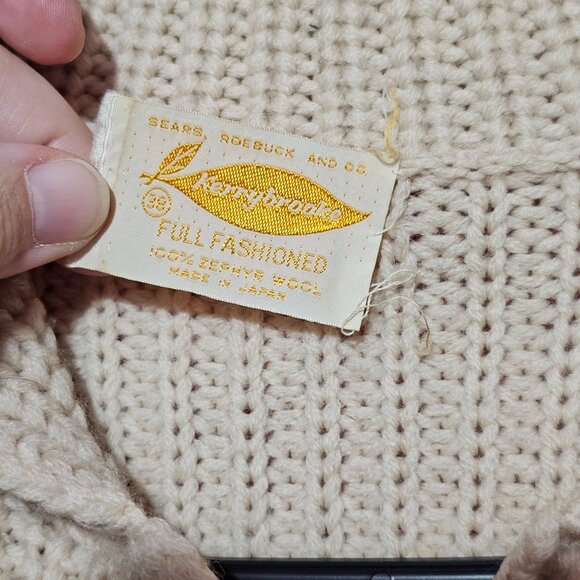 Vintage Kerrybrooke Sears Zephyr Wool Beige Cable Knit Cardigan Sweater Button - Picture 14 of 16